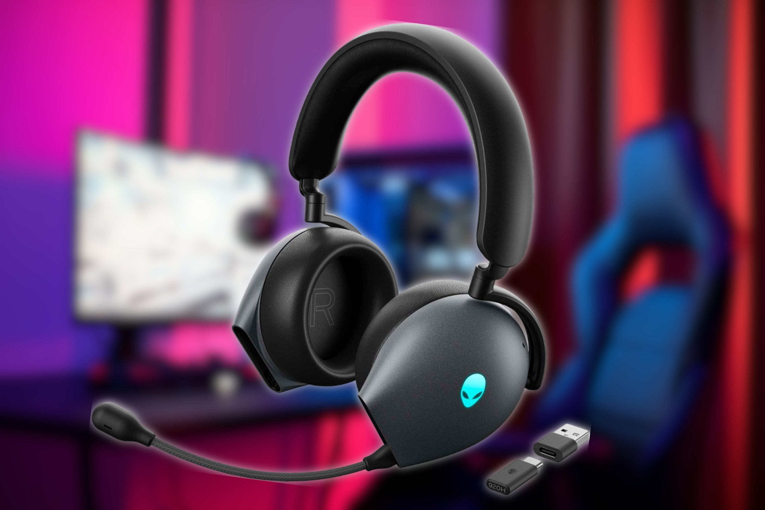 Alienware - Stereo Wireless Gaming Headset - AW920H - Dark Side of the Moon on blurred background