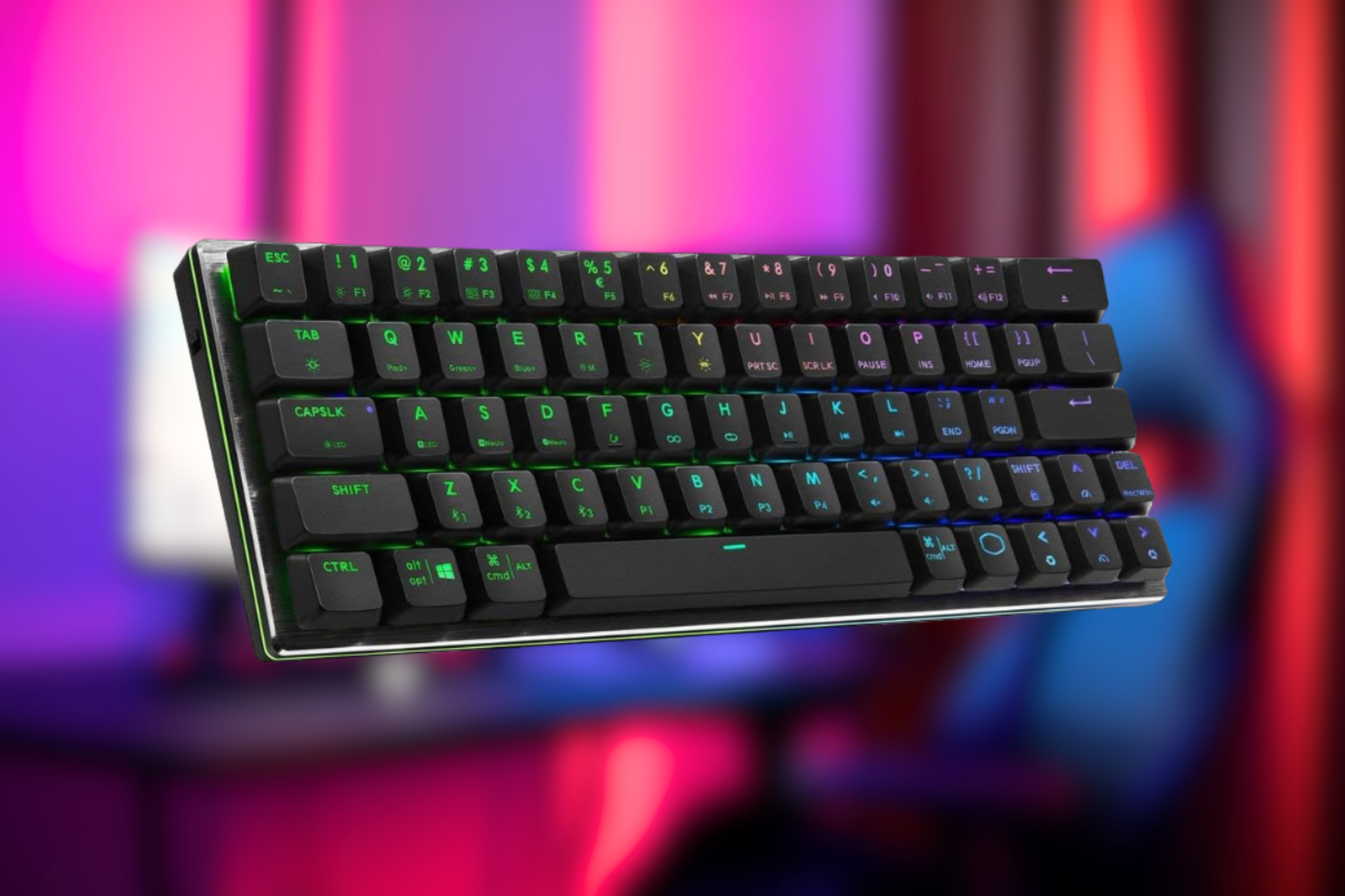 Cooler Master SK622 60% Wireless Bluetooth Space Gray Mechanical Low Profile Gaming Keyboard on blurred background