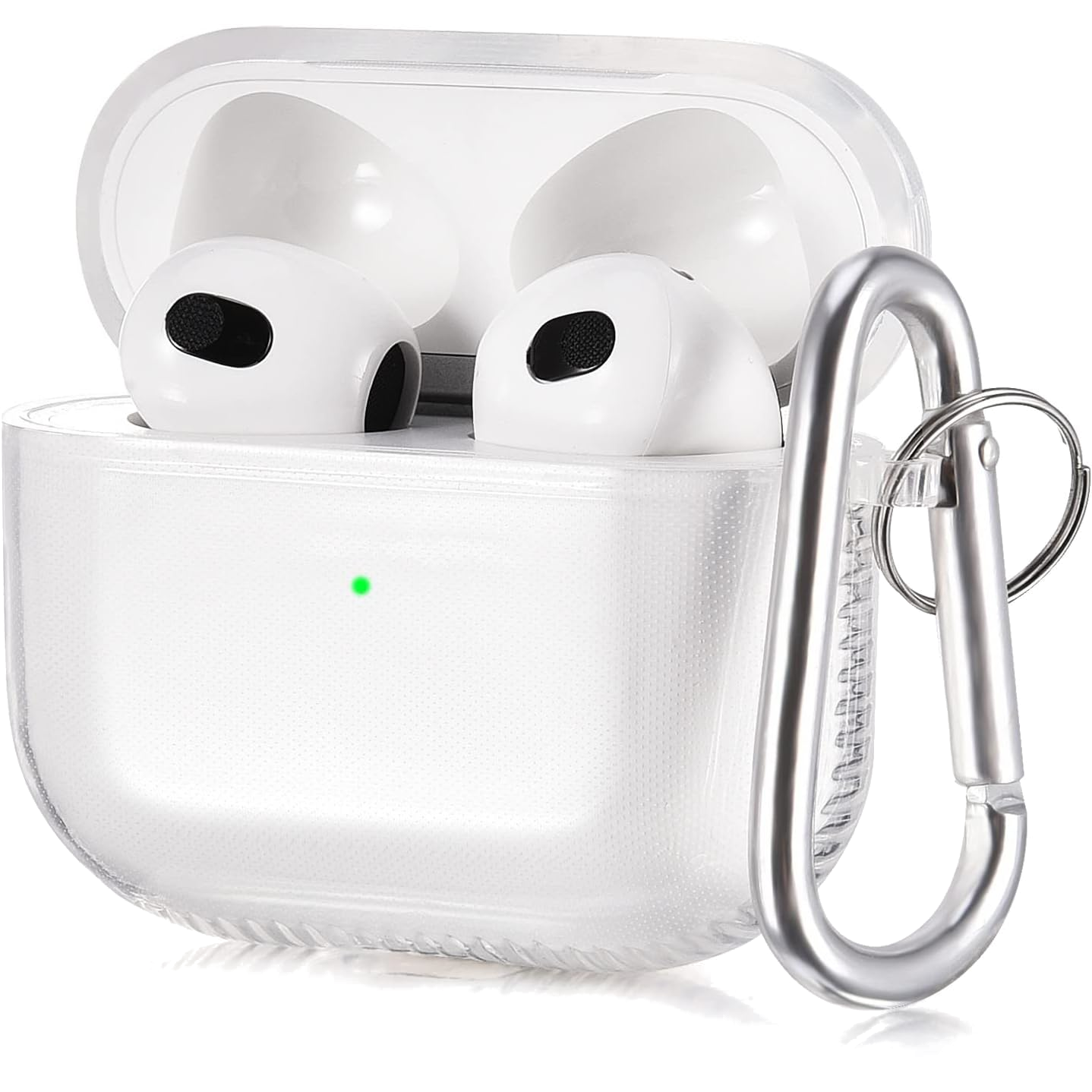 A clear KOREDA Airpods 3 Case installed on an AirPods 3 charging case.