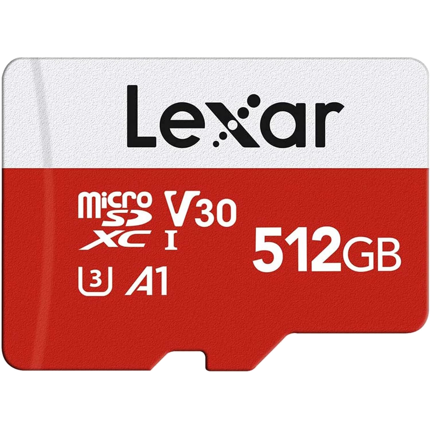 A Lexar E-Series 512GB Micro SD Card seen from the front.