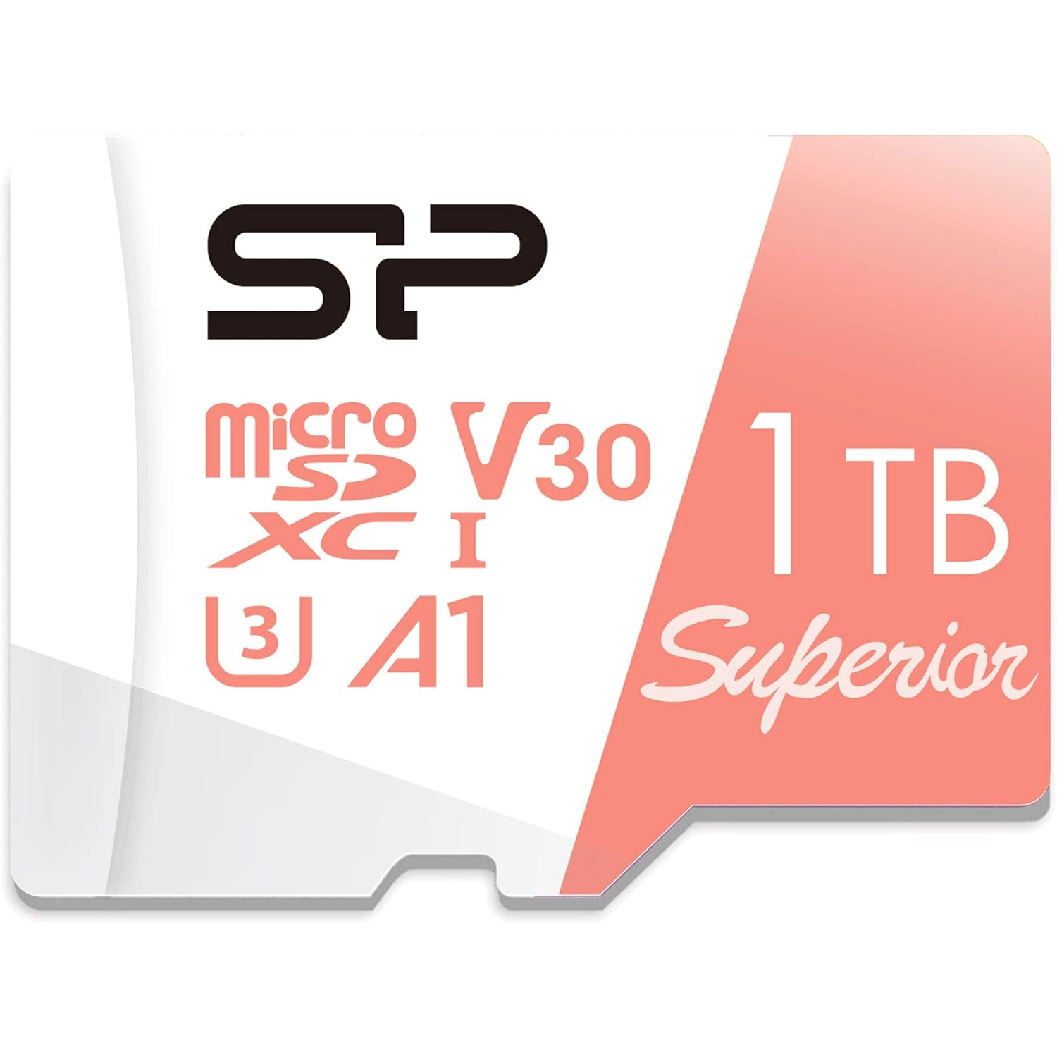 Una tarjeta Micro SD U3 de 1 TB de SP Silicon Power vista desde el frente.