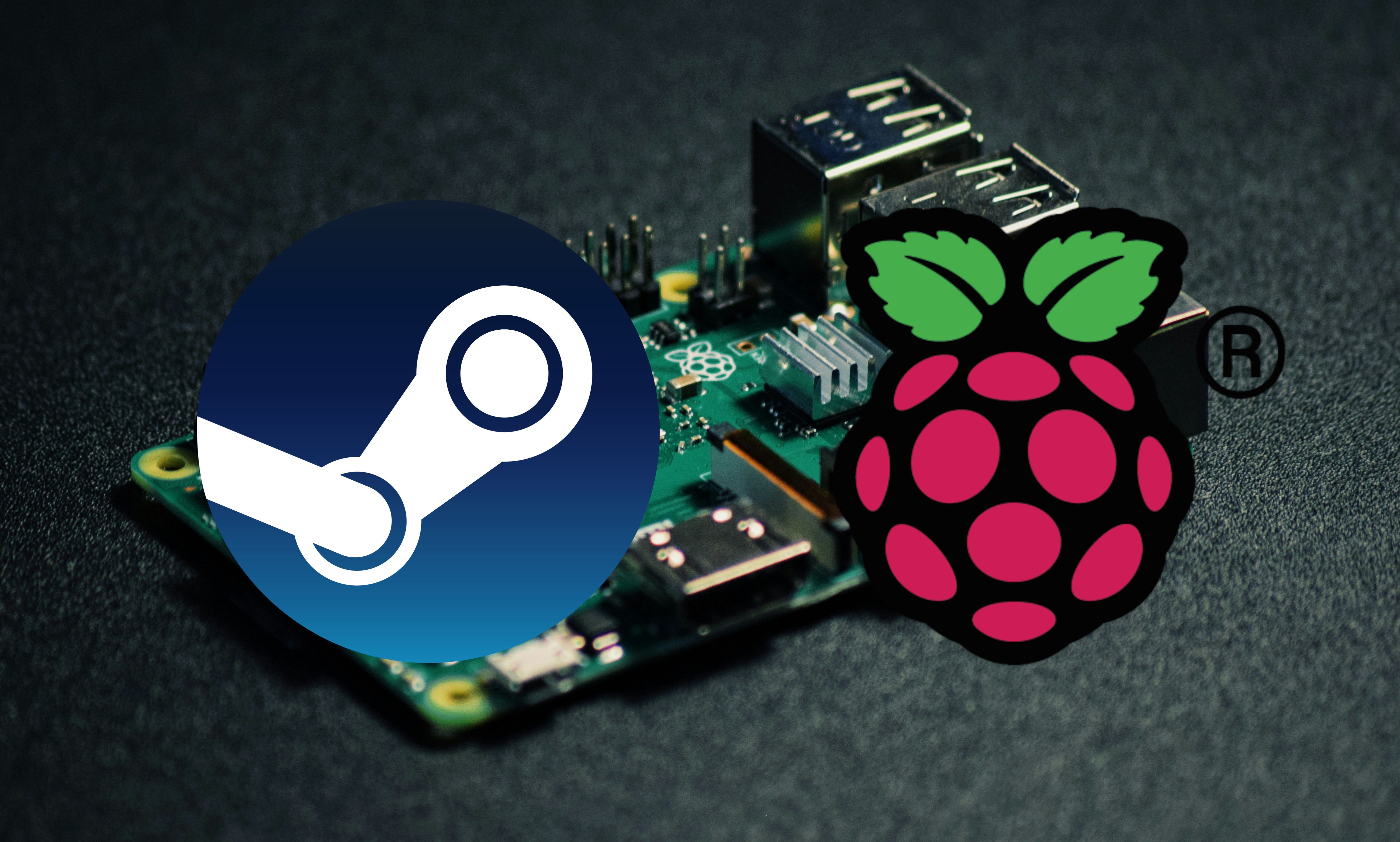 Overlay of the Steam and Raspberry Pi logos.