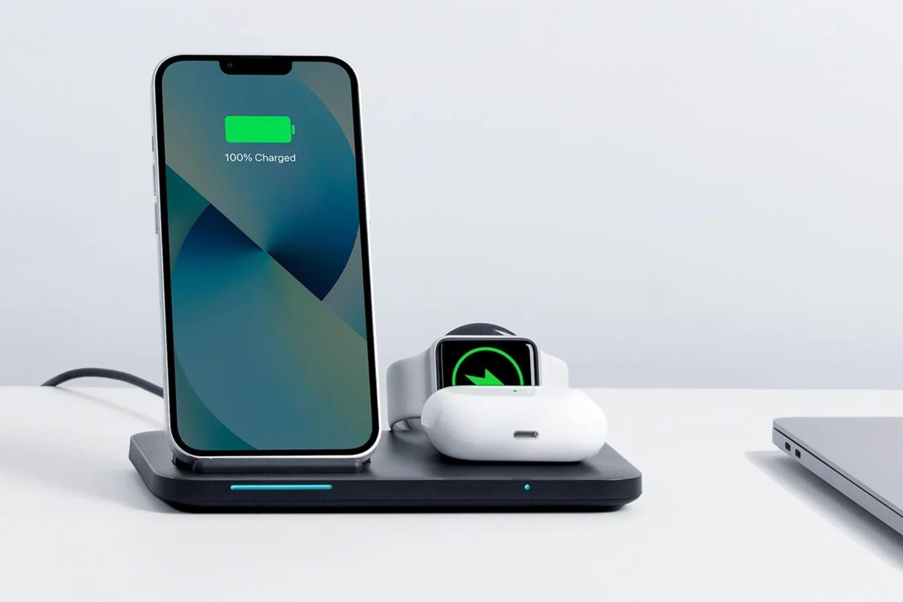 Anker 335 Wireless Charger with phone, earbuds, and watch