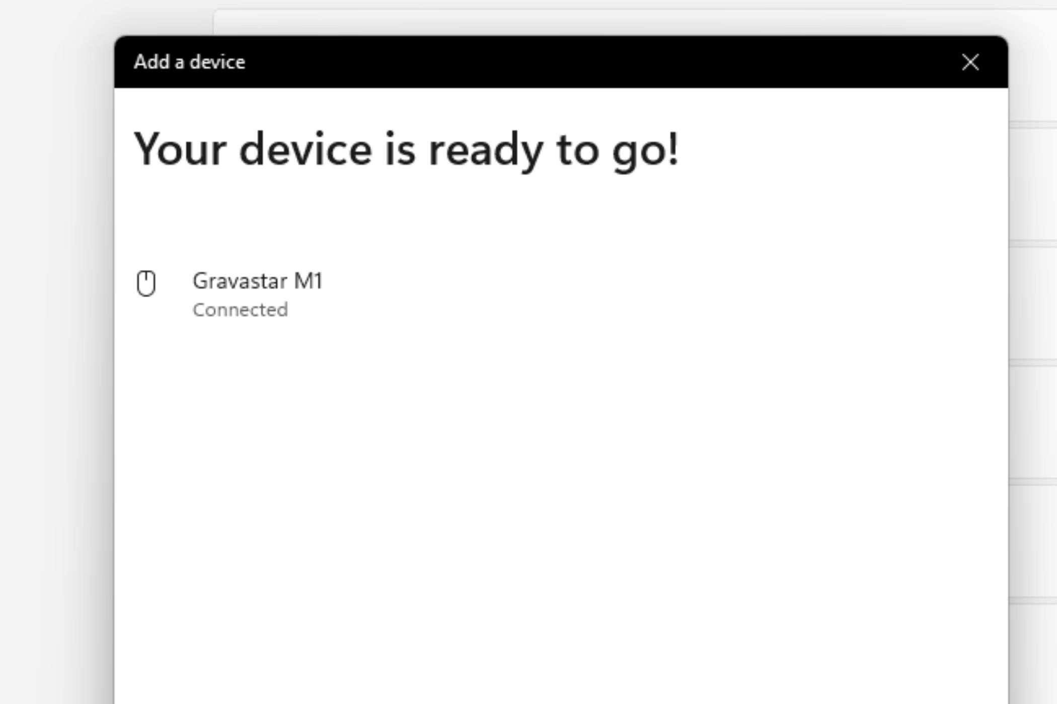 Снимок экрана, показывающий страницу подтверждения подключения Bluetooth-мыши в Windows.