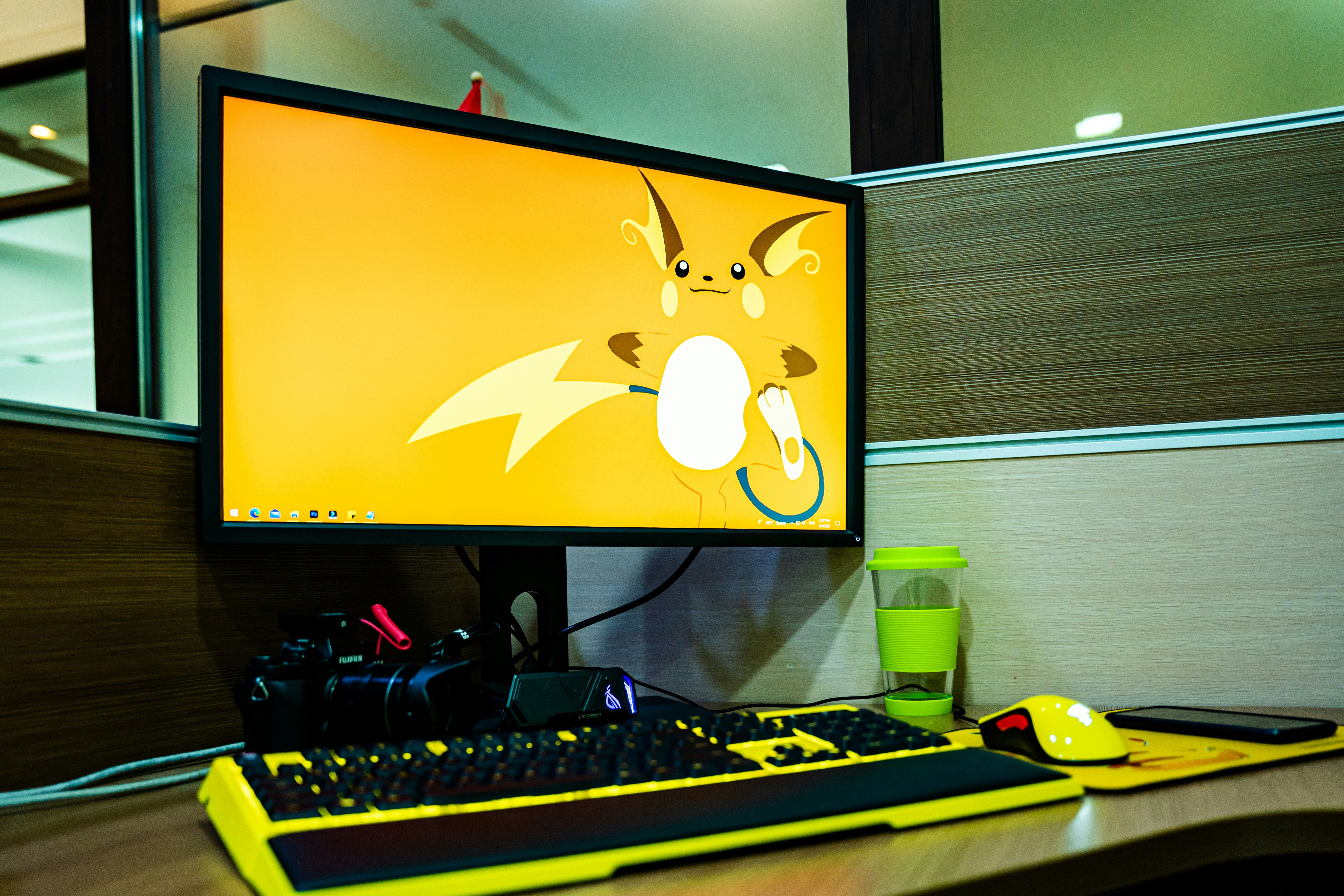 A desktop with a Pokémon-themed wallpaper