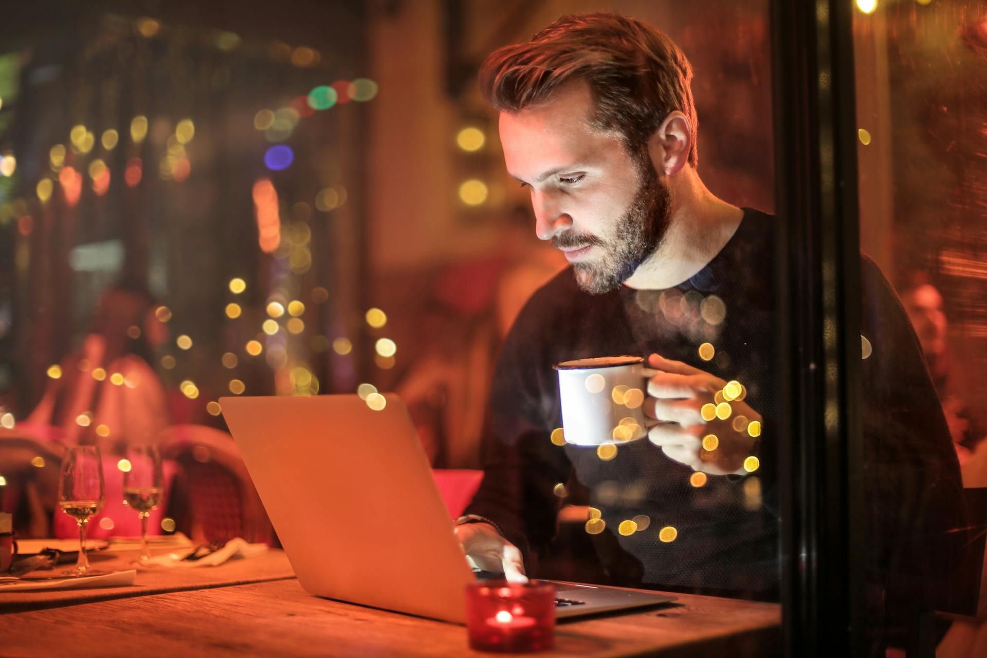 Man using internet at night