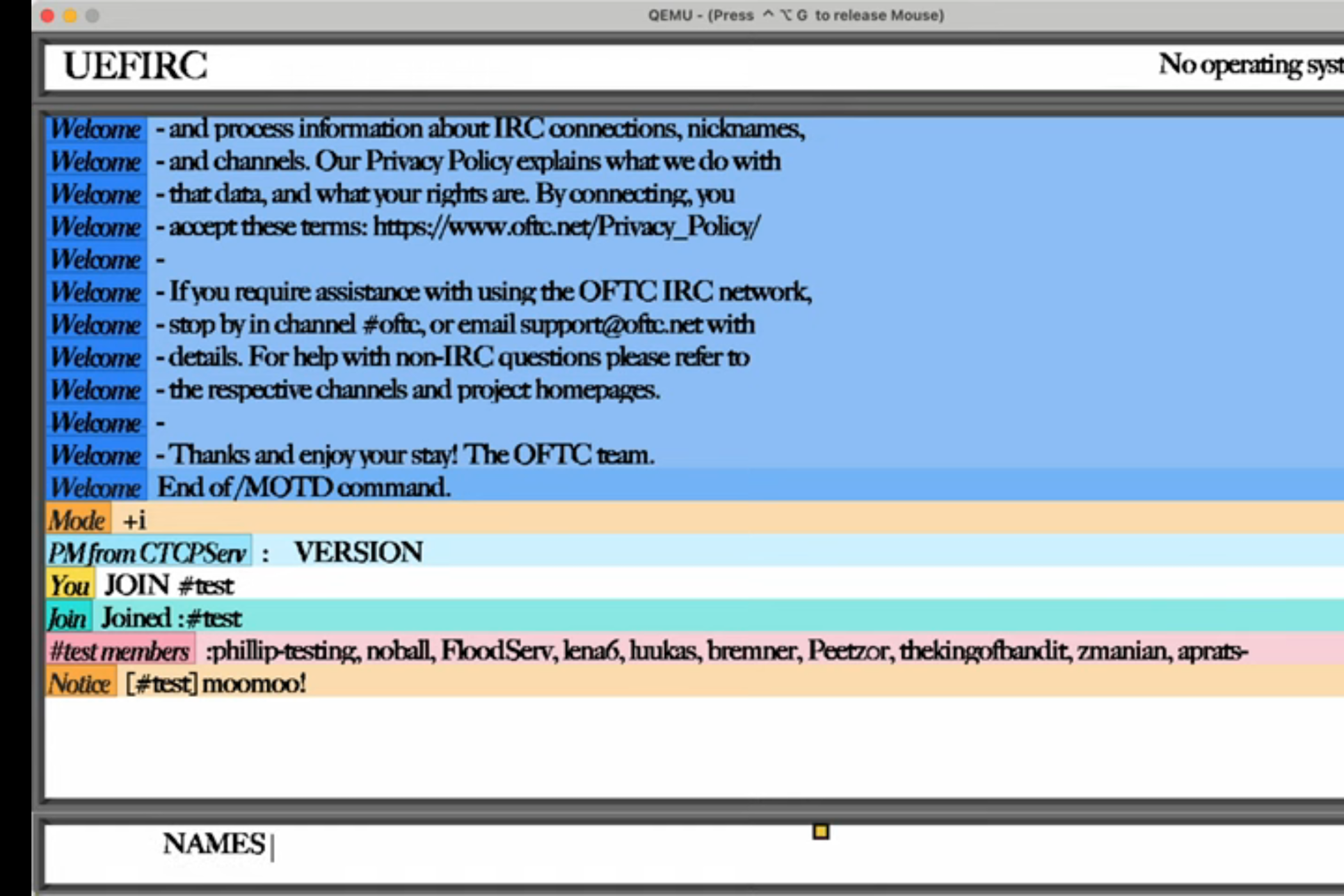 A screenshot of UEFIRC
