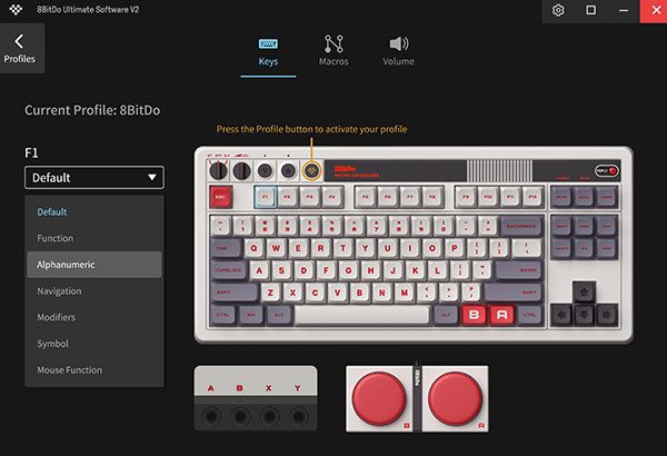 Screenshot of 8BitDo Ultimate Software showing keyboard mapping