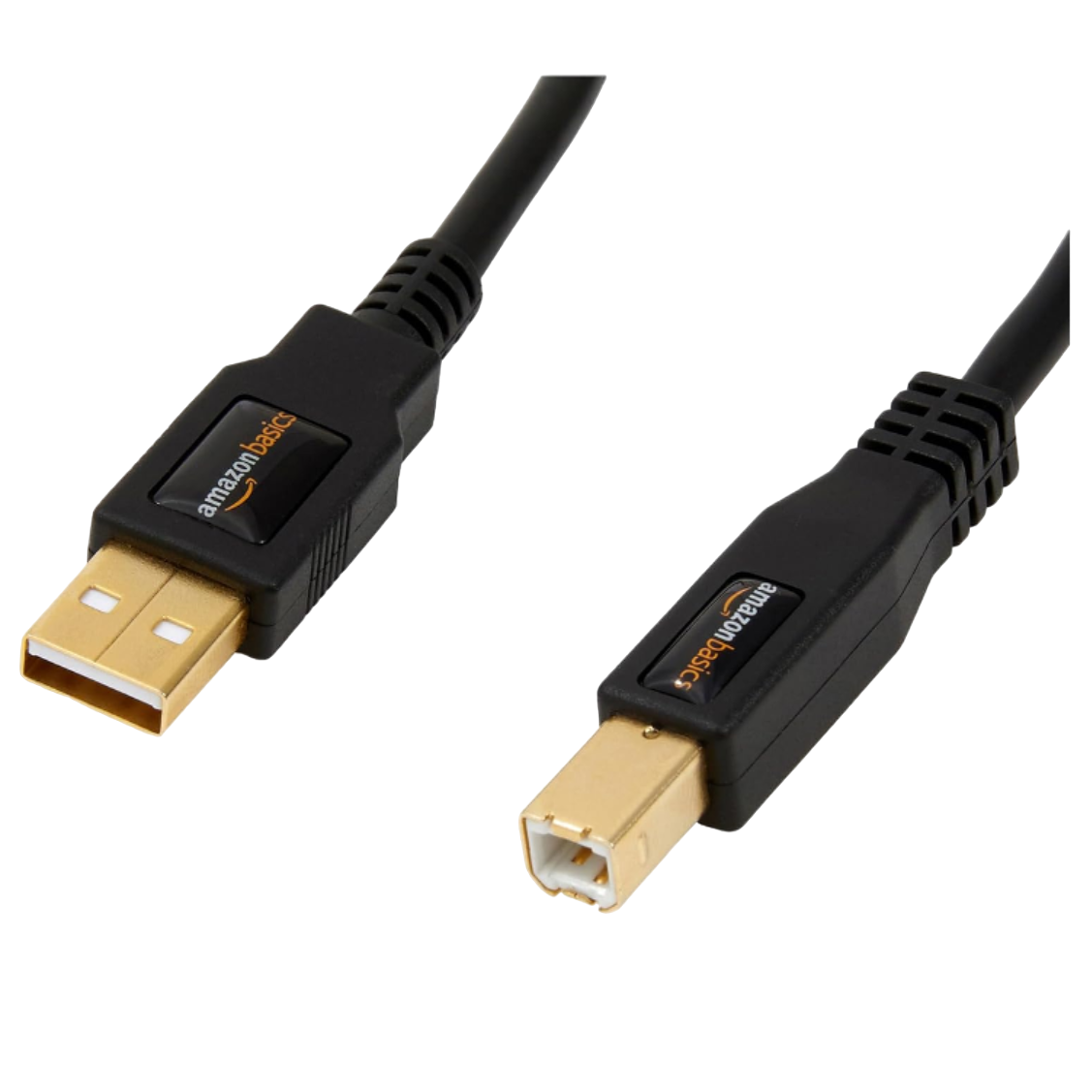 Una representación transparente del cable USB-A a USB-B 2.0 de Amazon Basics