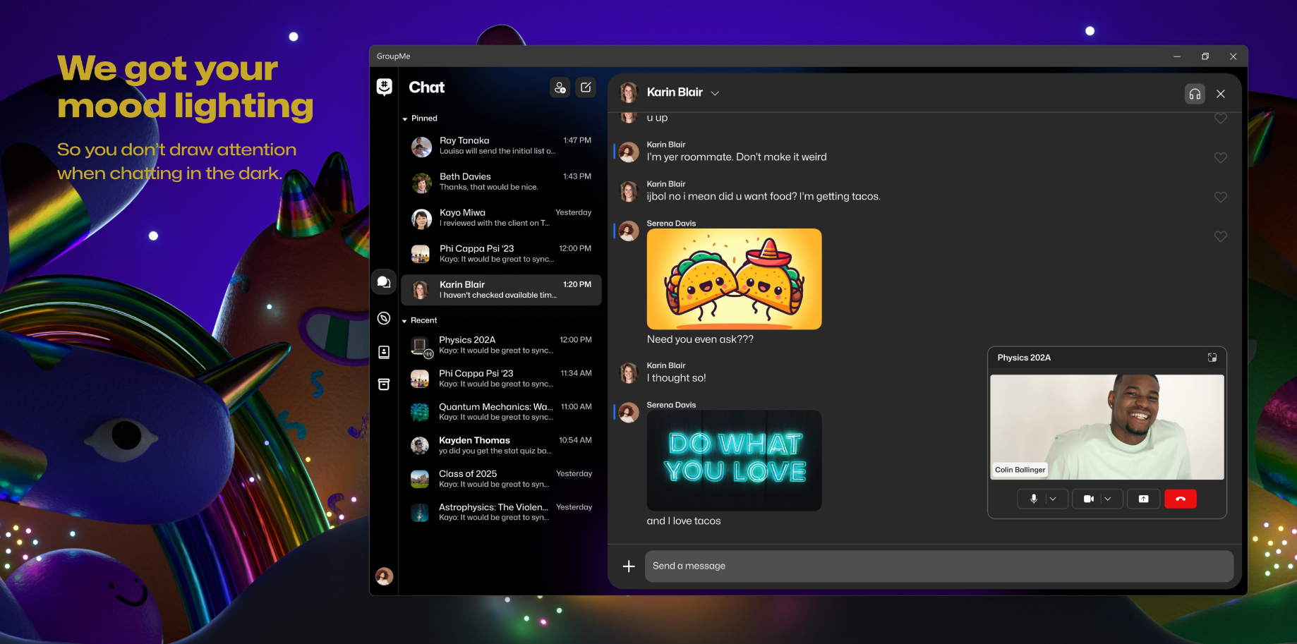 A screenshot showing GroupMe running on Windows 11