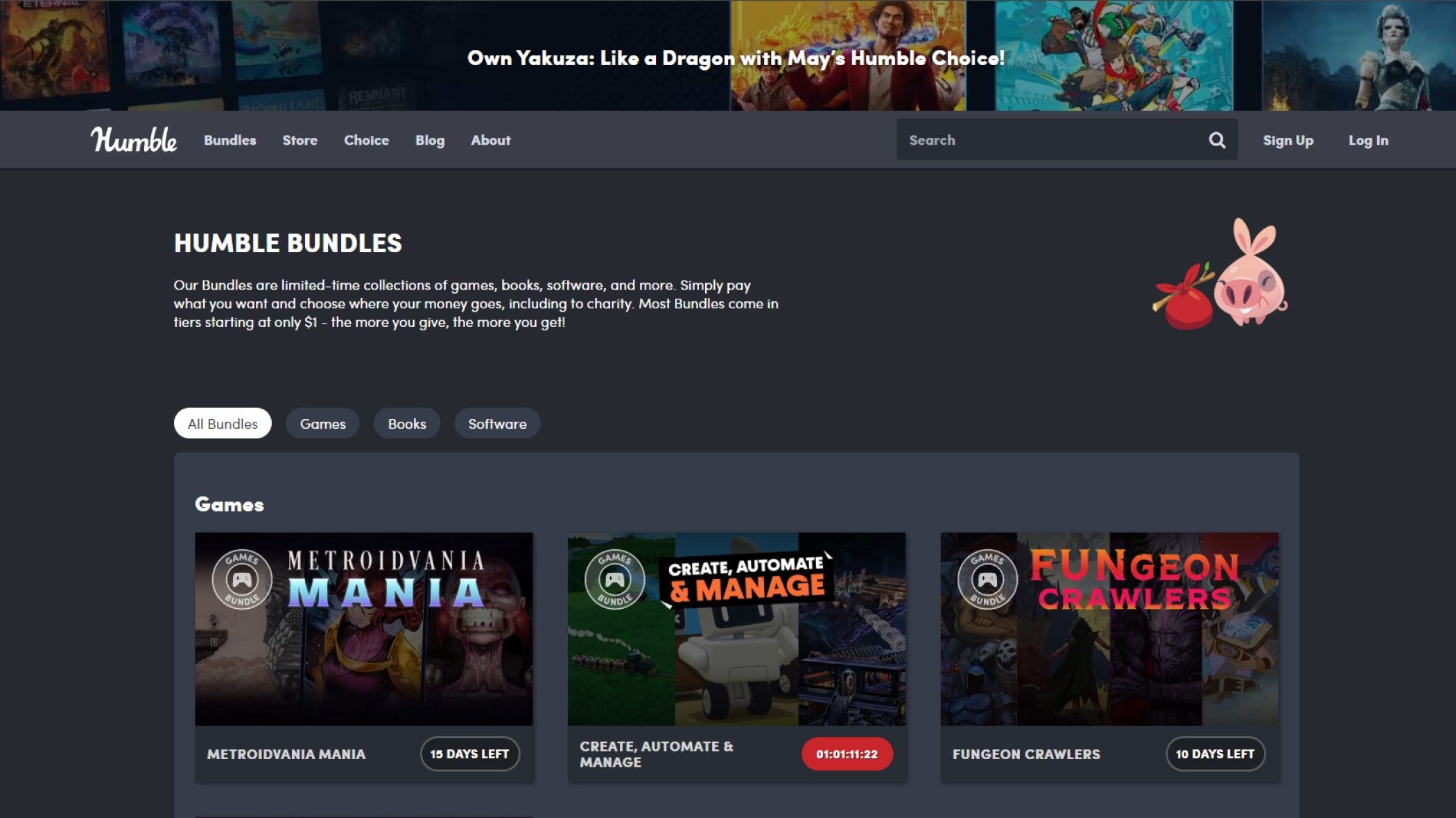 Captura de pantalla de la tienda Humble Bundle