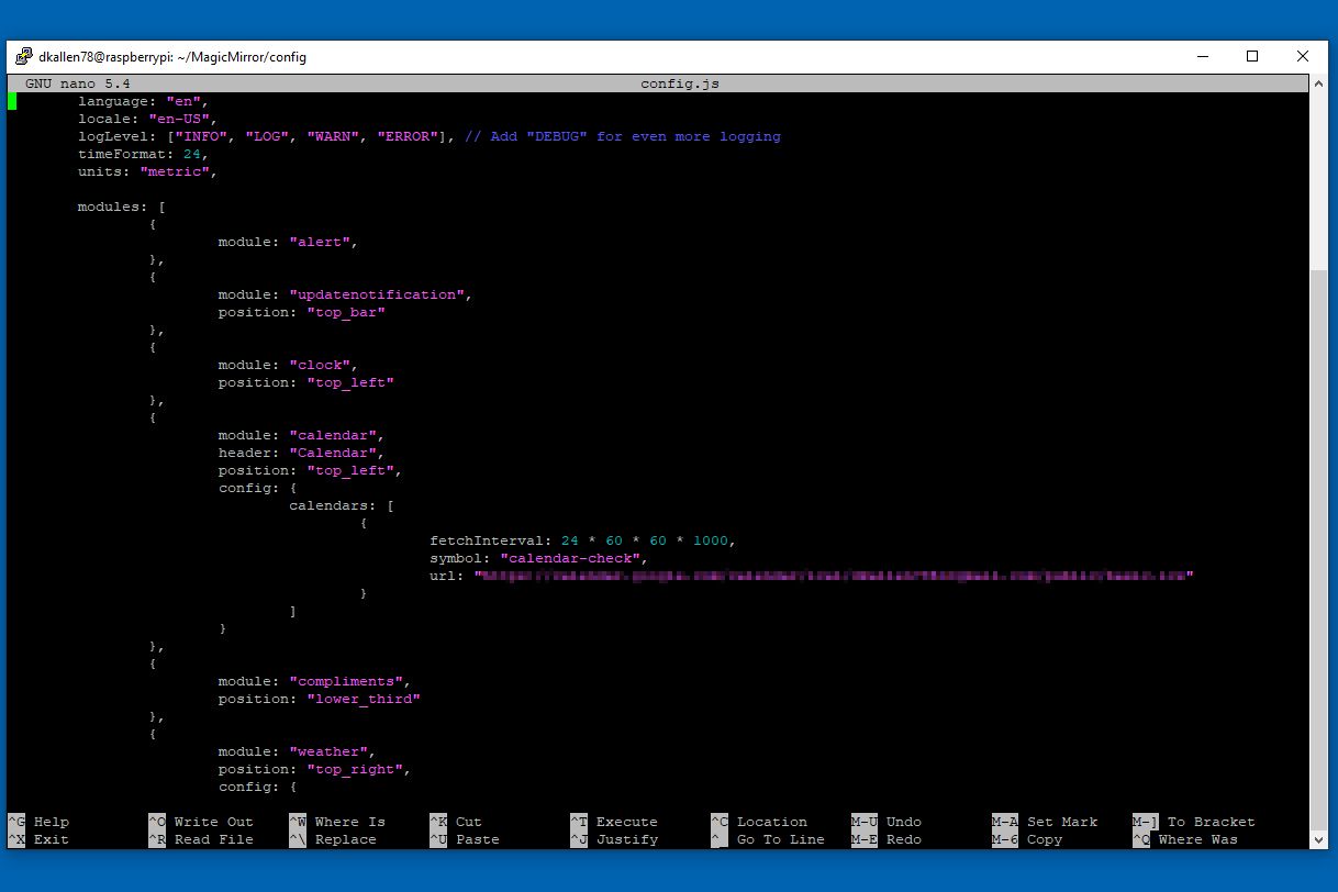 Vistazo al archivo config.js de Magic Mirror