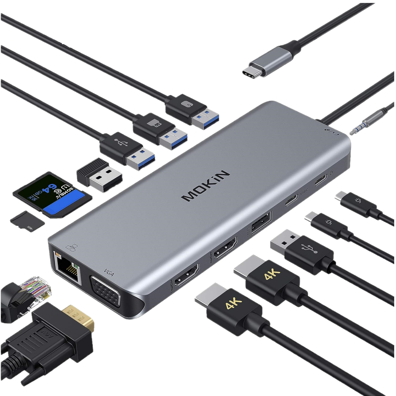 MOKiN USB-C hub with display of available ports