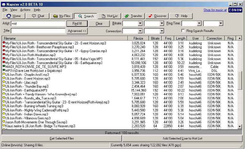 Napster ejecutándose en Windows