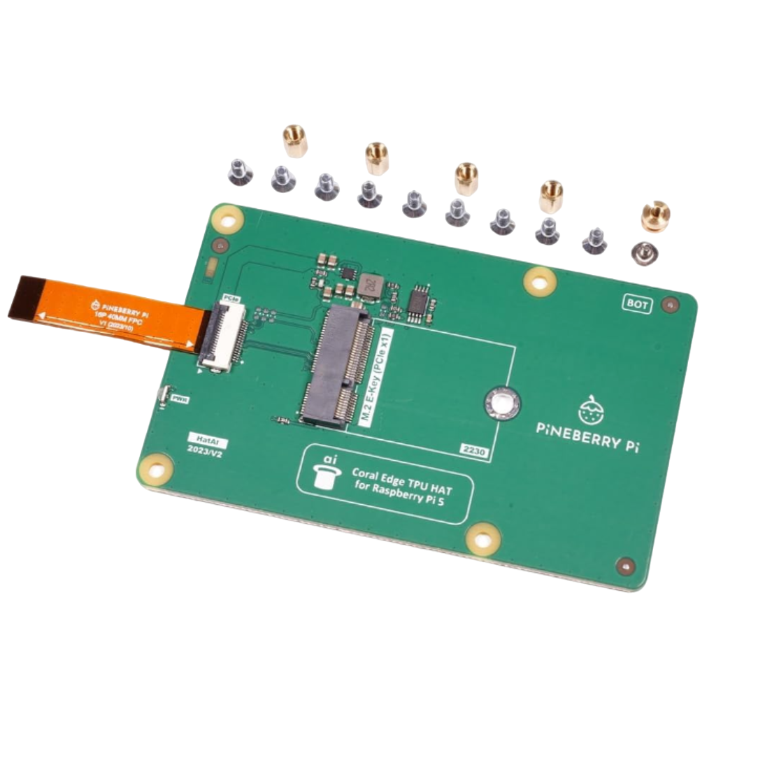 Una representación transparente del sombrero AI HAT de Pineberry Pi