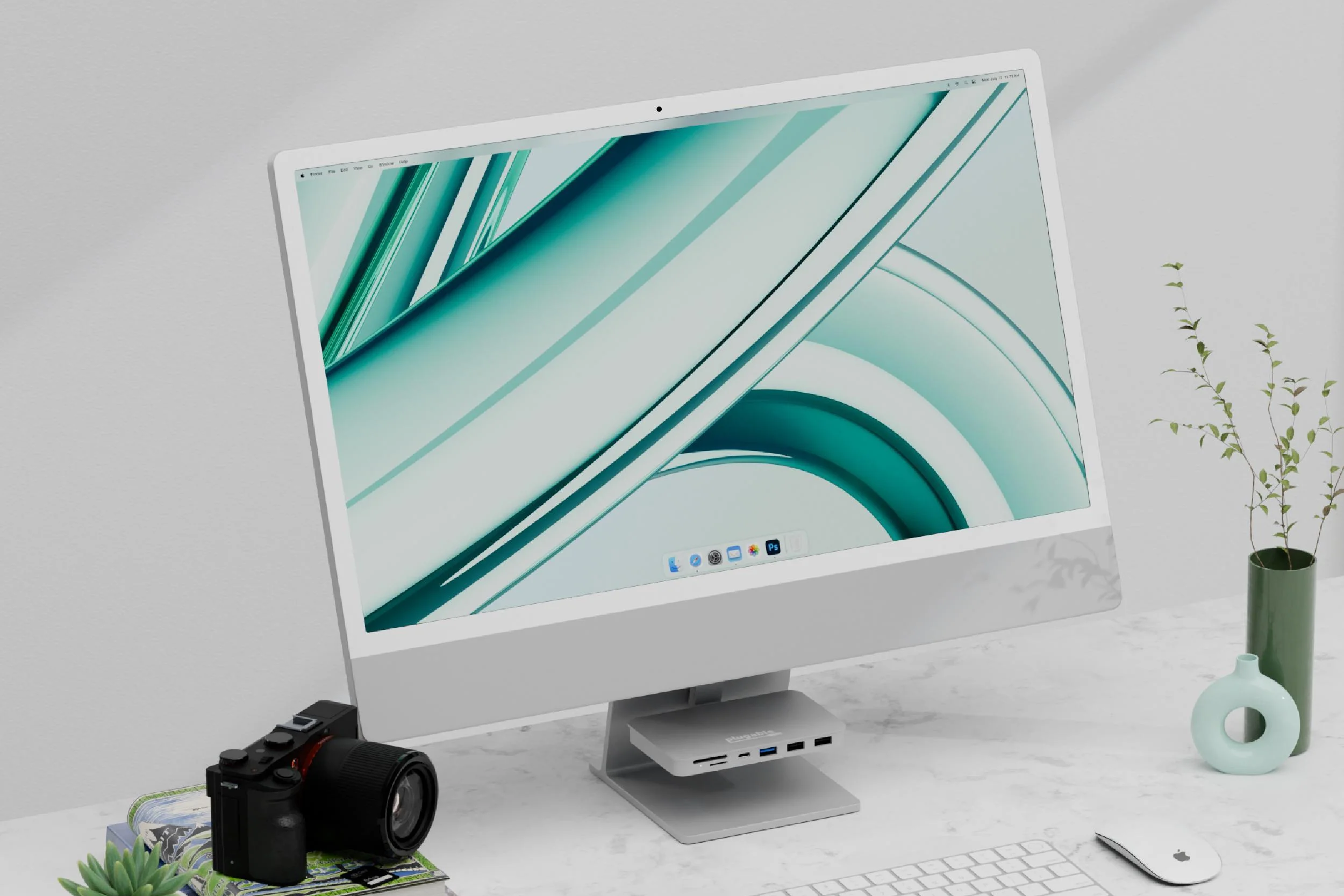 Plugable's new USB hub is tailor-made for the iMac, and it doubles as a shelf