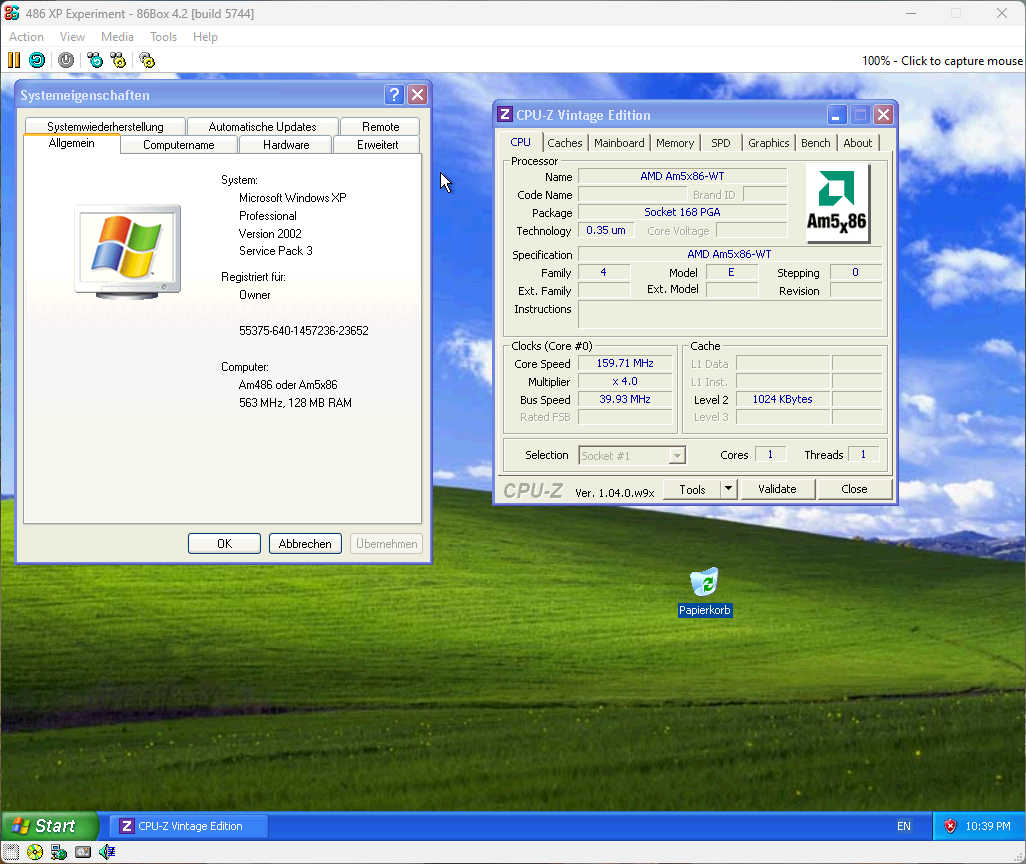 A screenshot of Windows XP on an i486