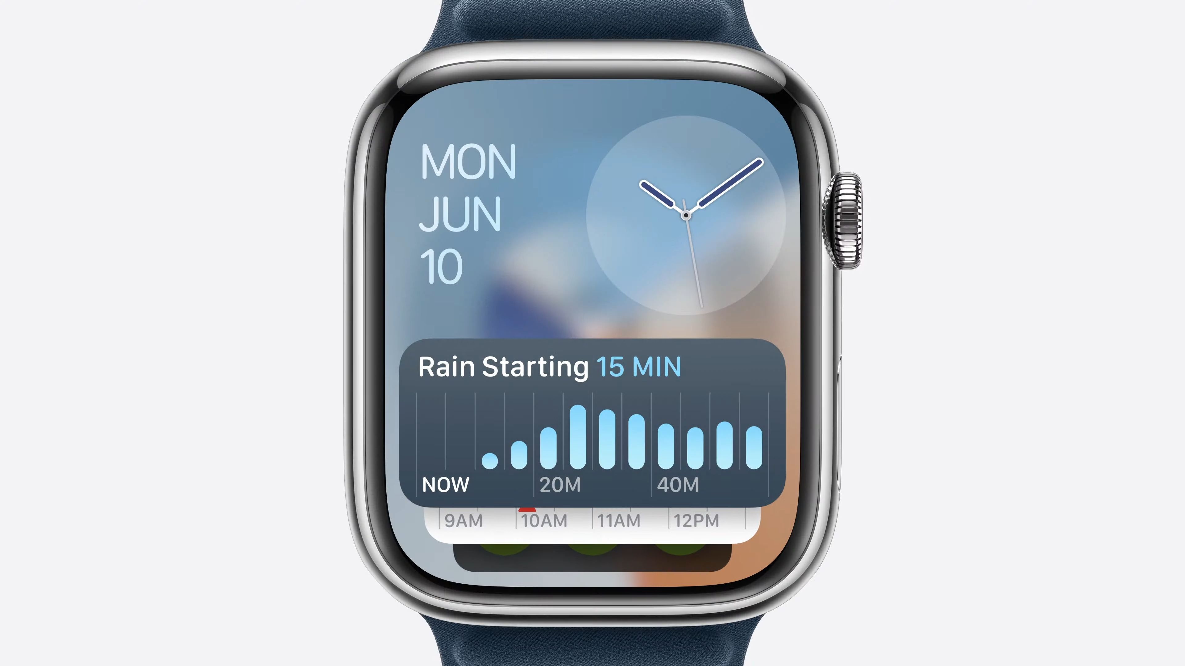 The watchOS screen with the weather