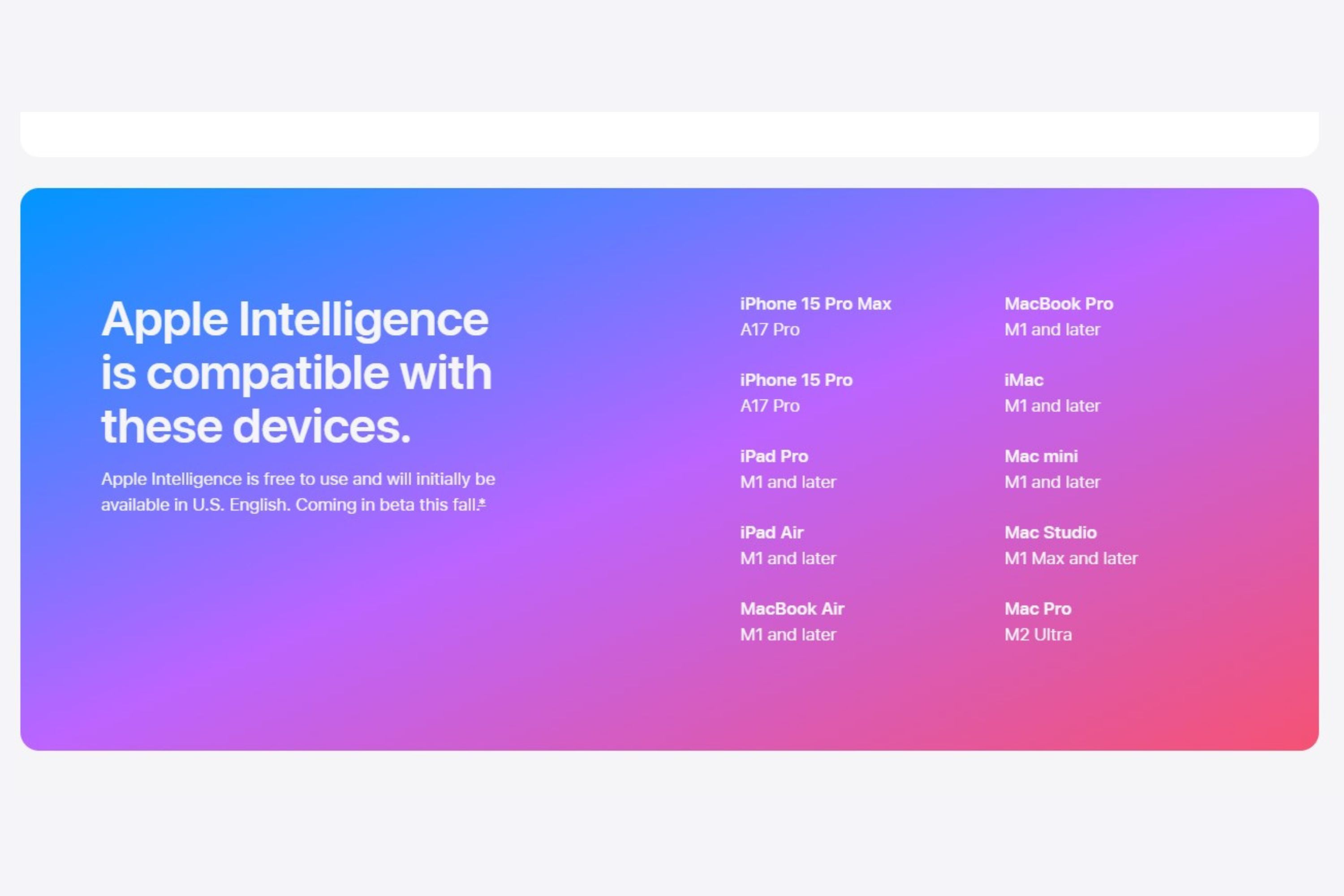 Una lista de dispositivos compatibles con Apple Intelligence