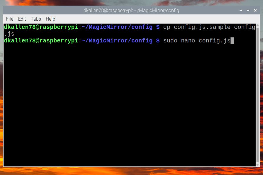 CLI después de copiar config.js.sample a config.js y antes de editar config.js