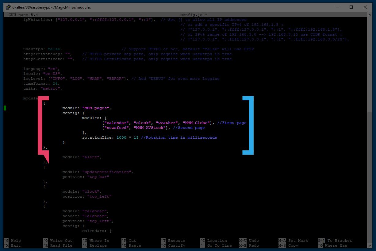 Configuración de config.js para el módulo Páginas