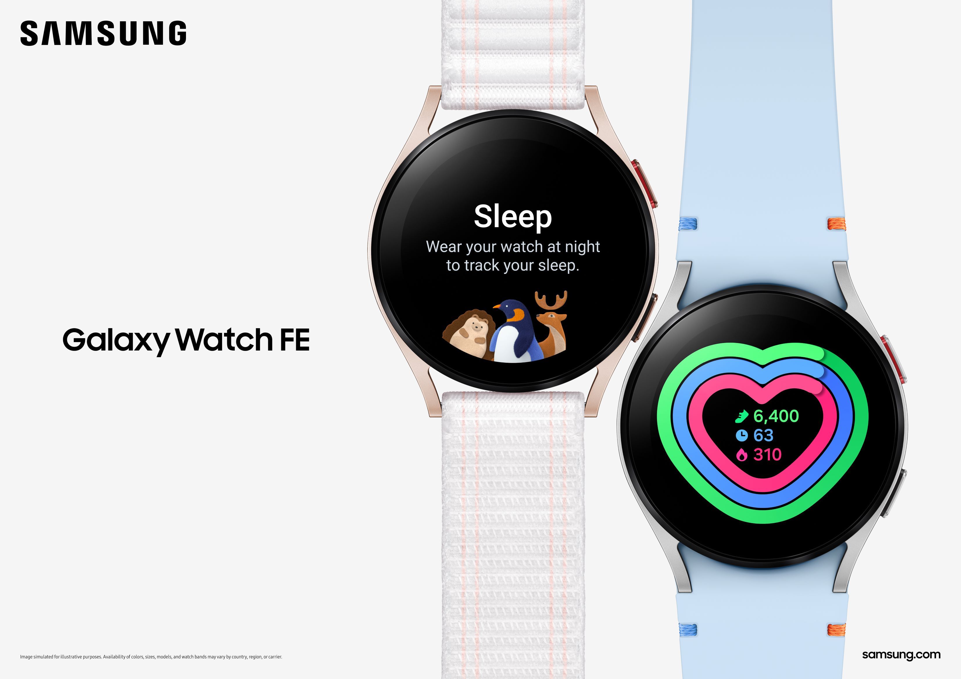 Imagen de prensa del Samsung Galaxy Watch FE que muestra el seguimiento del sueño y el movimiento