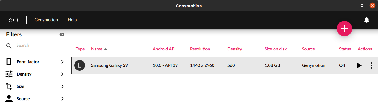 Mis dispositivos instalados de Genymotion