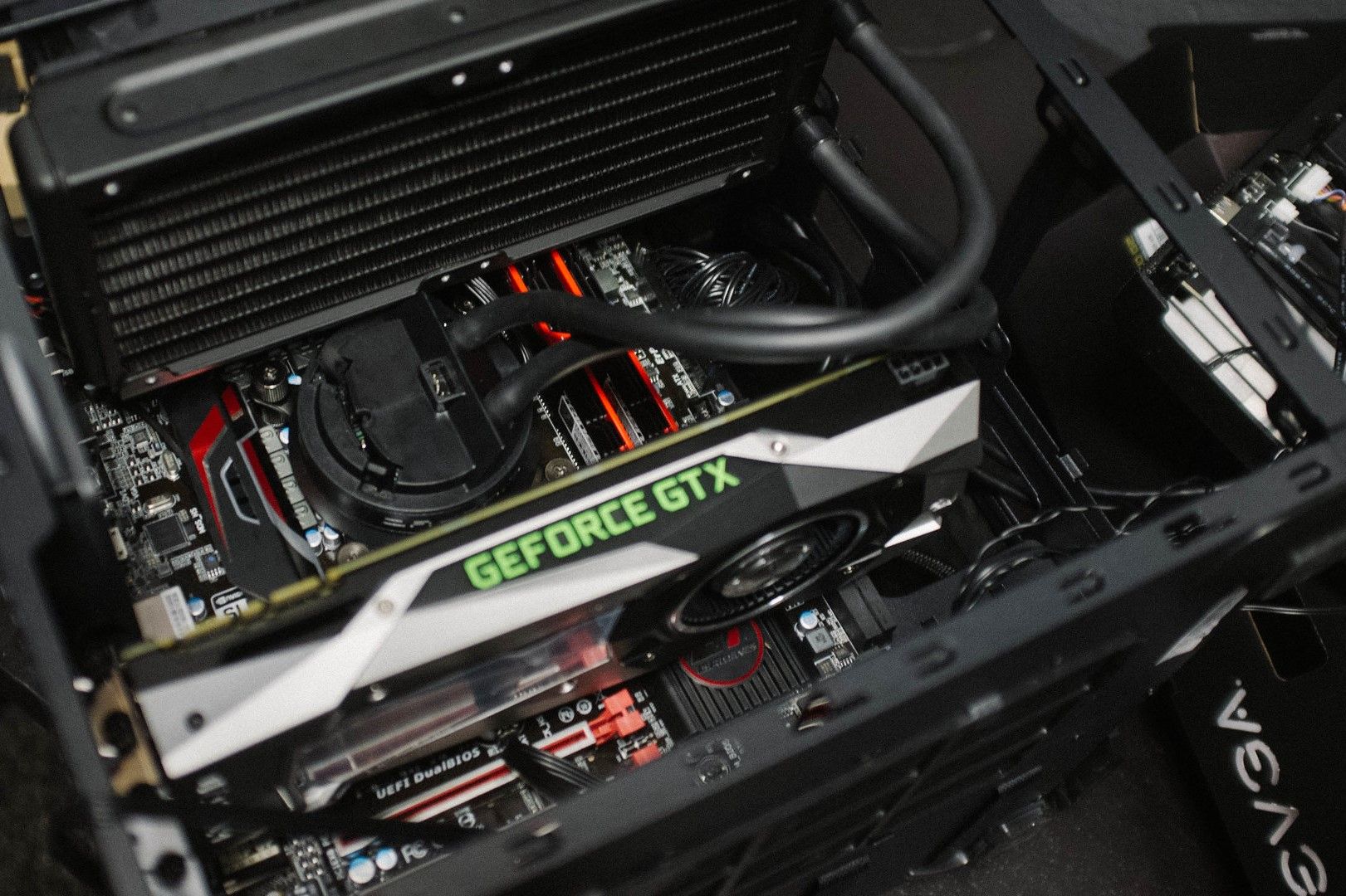 GTX 1070 founder's edition card installed in a PC