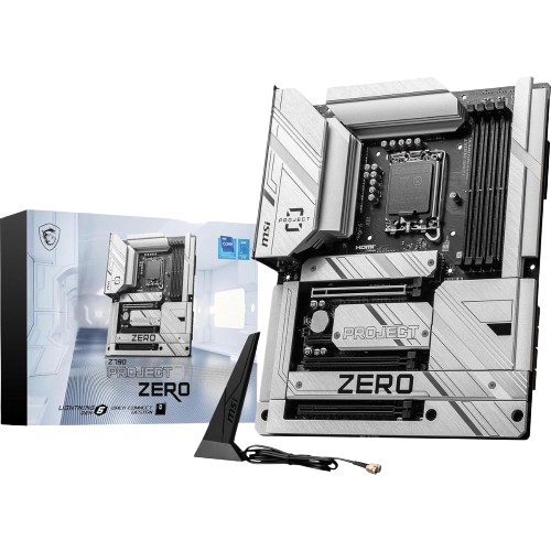 A render showing the MSI Z790 Project Zero gaming motherboard.