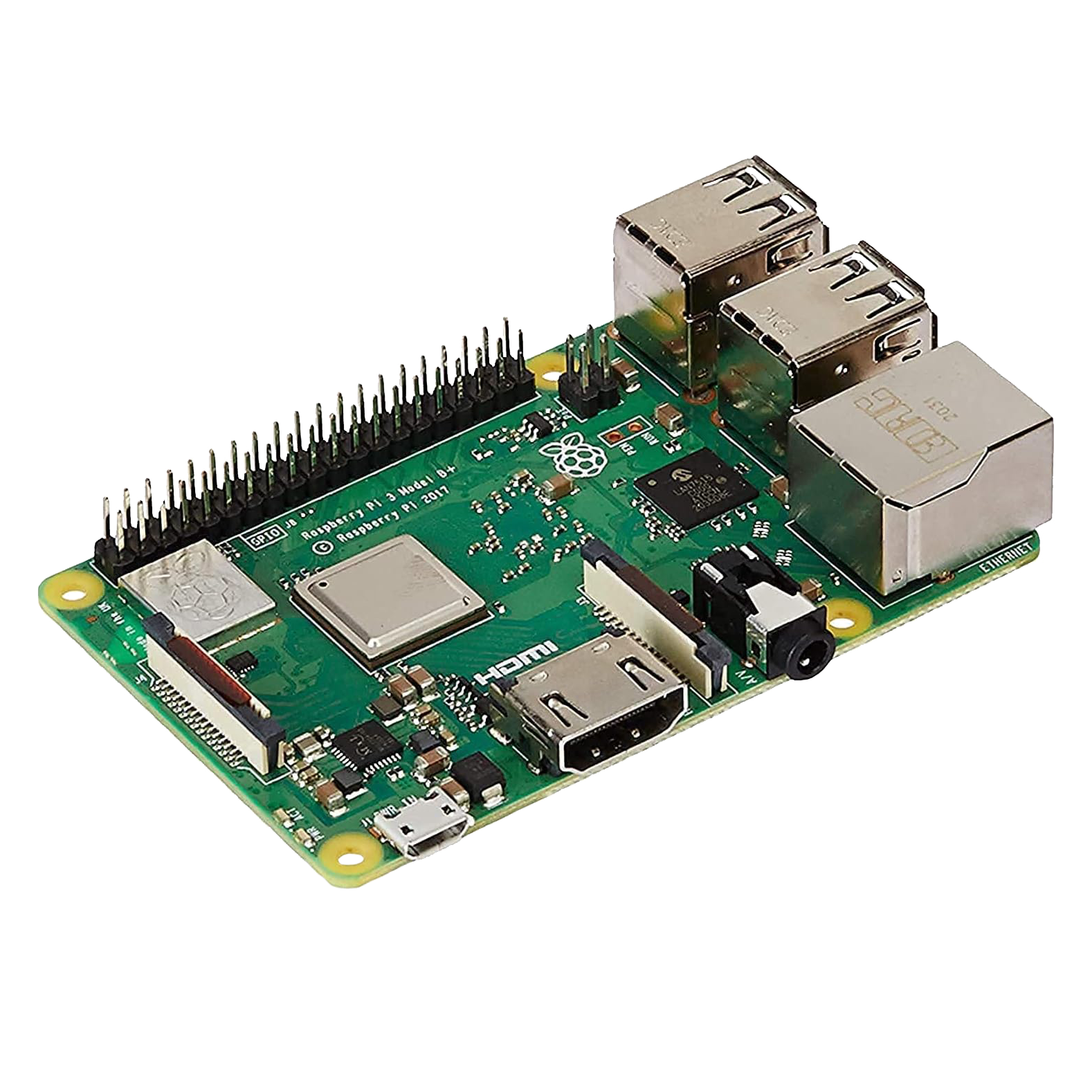 Raspberry Pi 3 Modelo B+ sobre fondo transparente