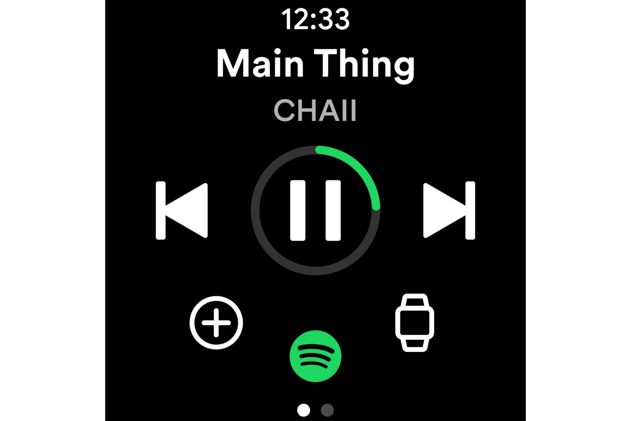 Una captura de pantalla que muestra la aplicación Spotify WearOS.