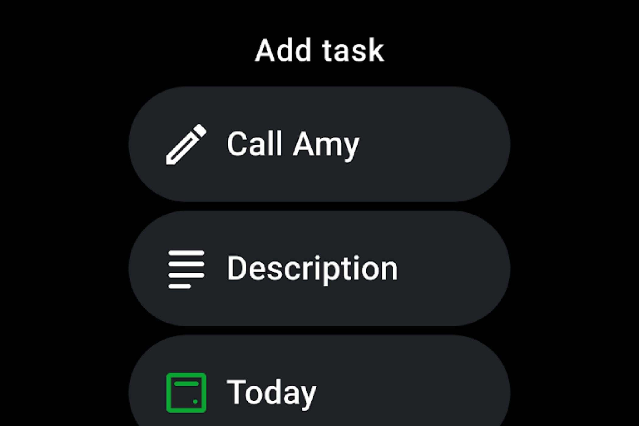 Una captura de pantalla que muestra la aplicación Todoist WearOS.