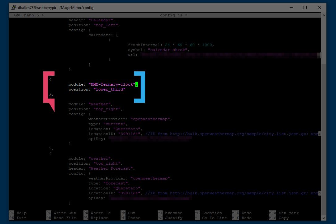 agregando el módulo de reloj ternario al archivo config.js