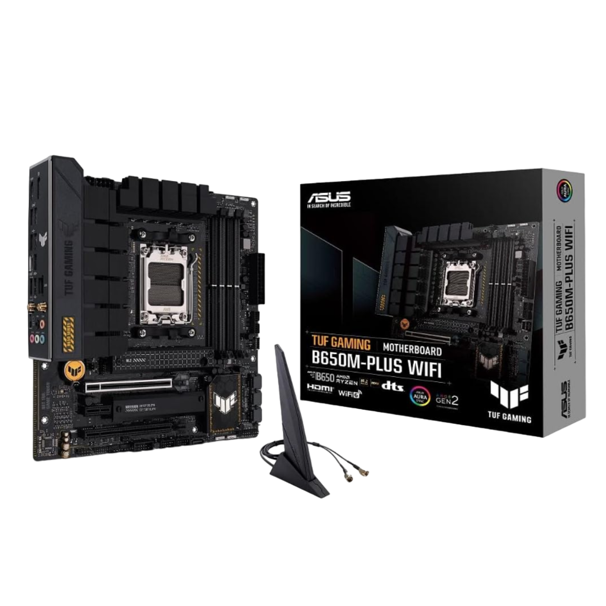 A transparent render of the Asus TUF Gaming B650M-Plus Wi-Fi