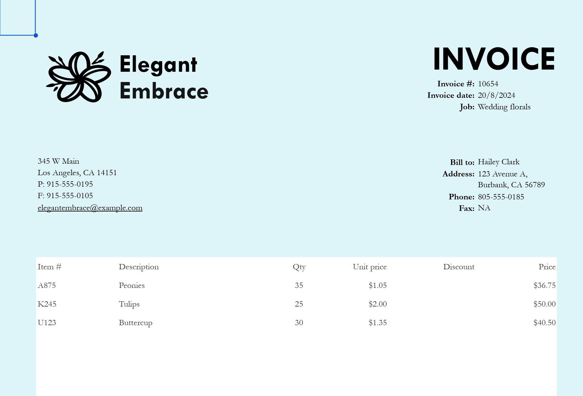 Google Sheets invoice template