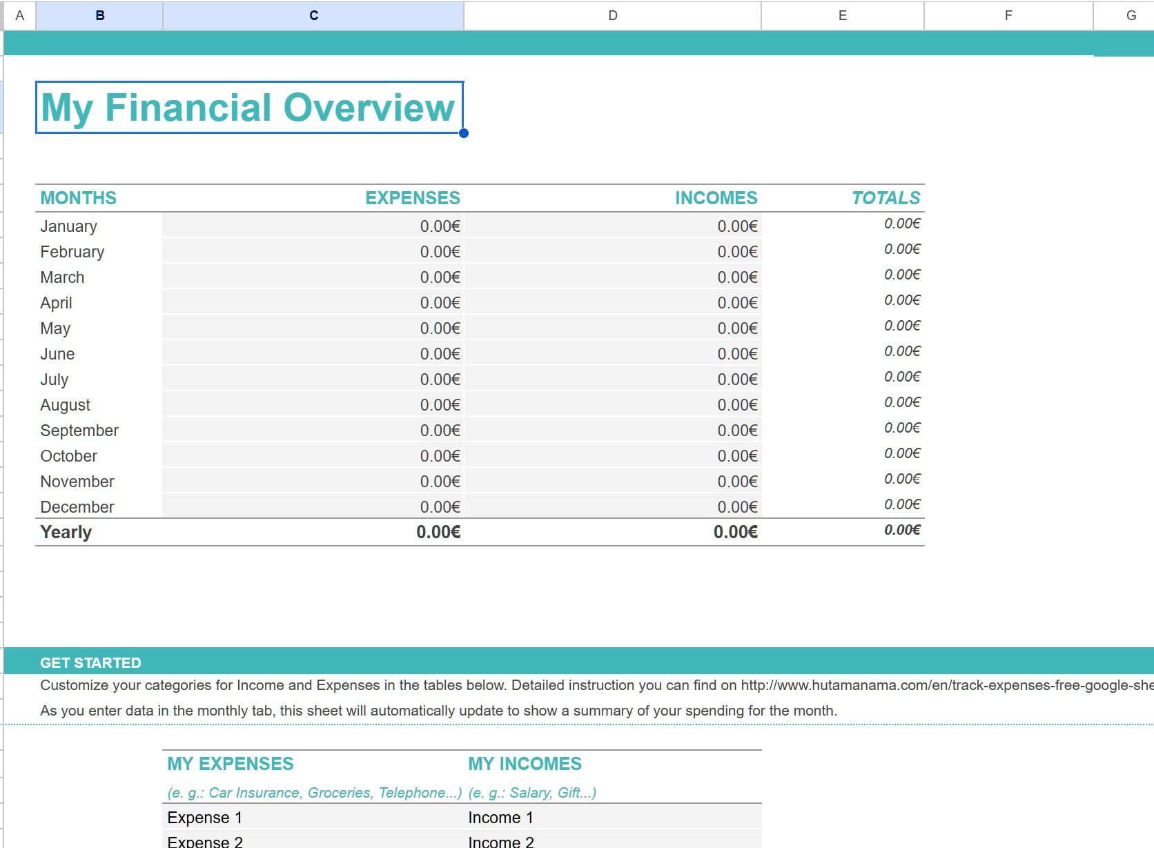 Financial overview template for Google Sheets