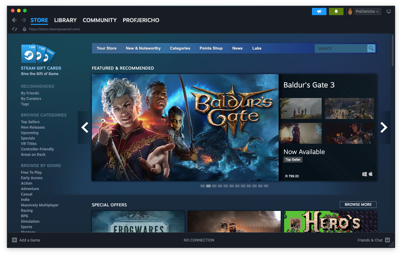 El cliente Steam ejecutándose bajo Rosetta 2 en macOS.