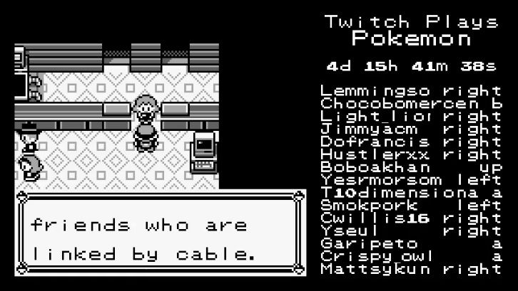 Twitch reproduce captura de pantalla de Pokémon que muestra "amigos que están conectados por cable"