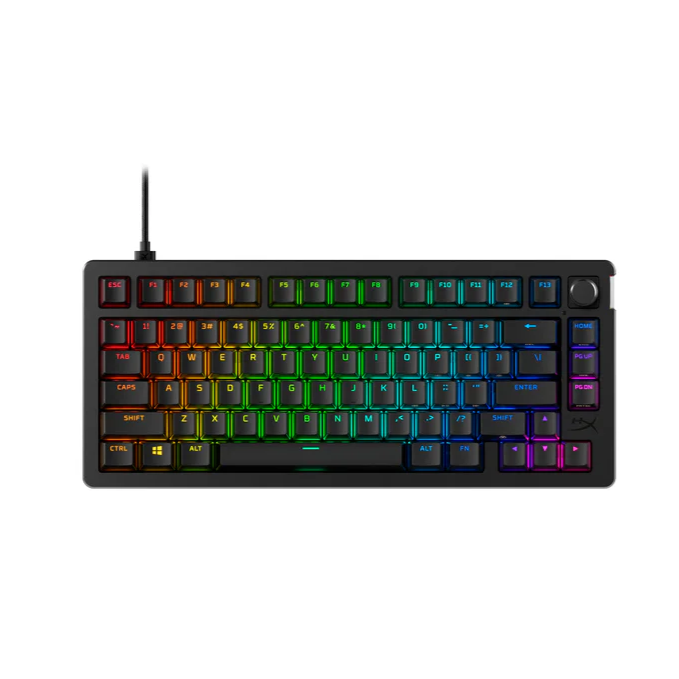 Teclado mecánico para juegos HyperX Alloy Rise 75, arcoíris RGB sobre fondo blanco