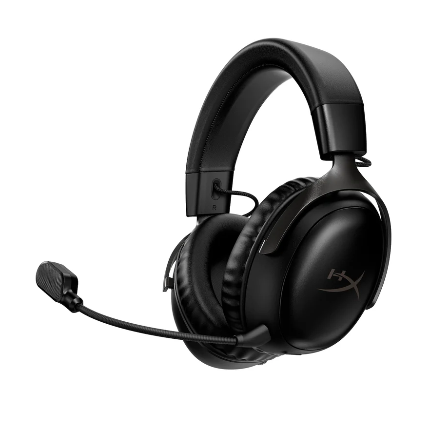 Auriculares inalámbricos para juegos HyperX Cloud III, en color negro sobre fondo blanco