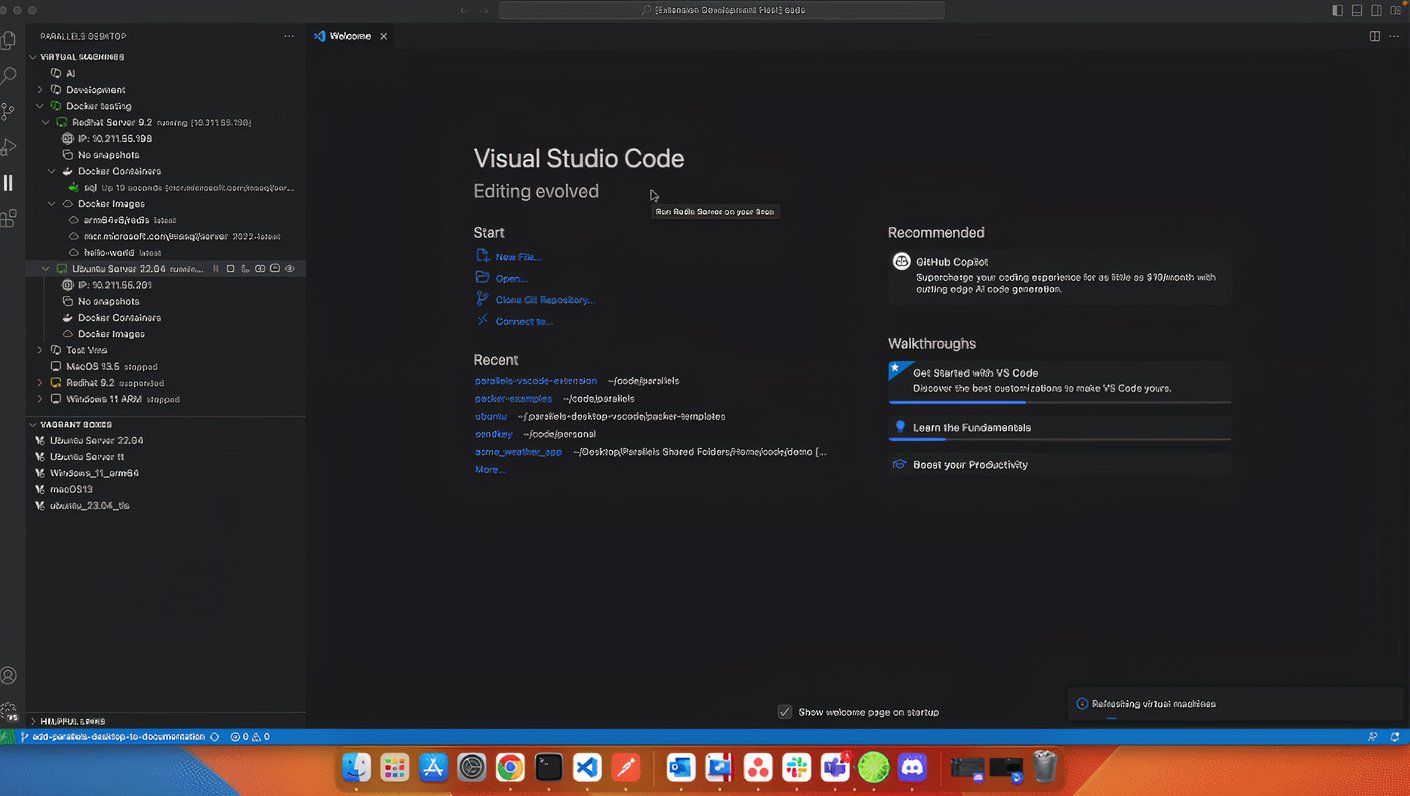 The Visual Studio Code extension in Parallels 20.