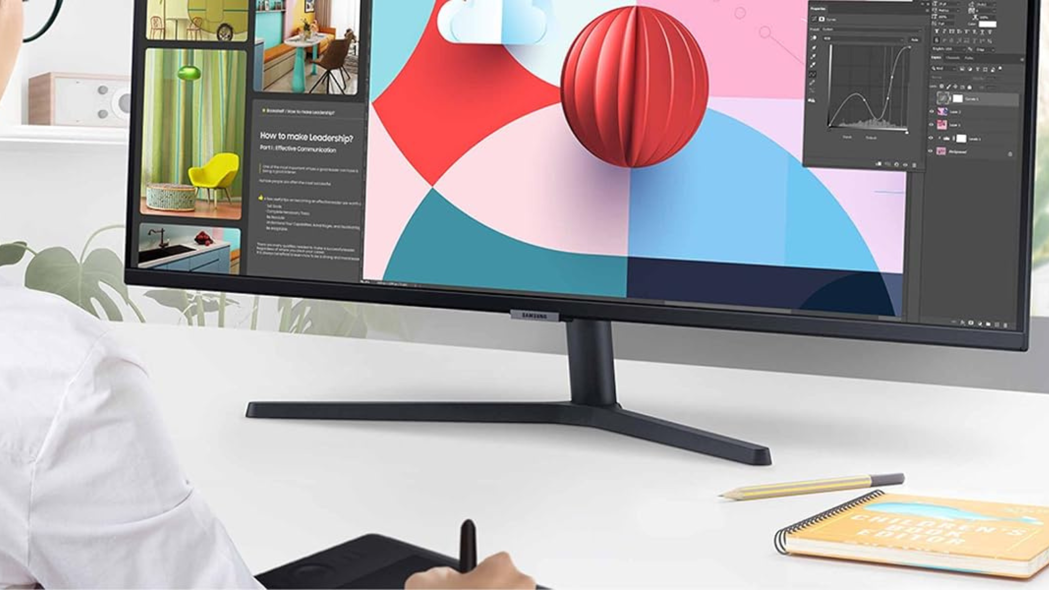 Persona que utiliza el monitor Samsung ViewFinity S50GC Series Ultrawide QHD de 34"