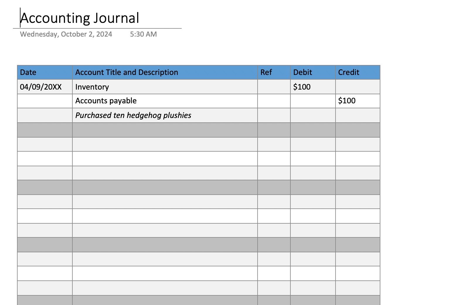 Diario de contabilidad para OneNote