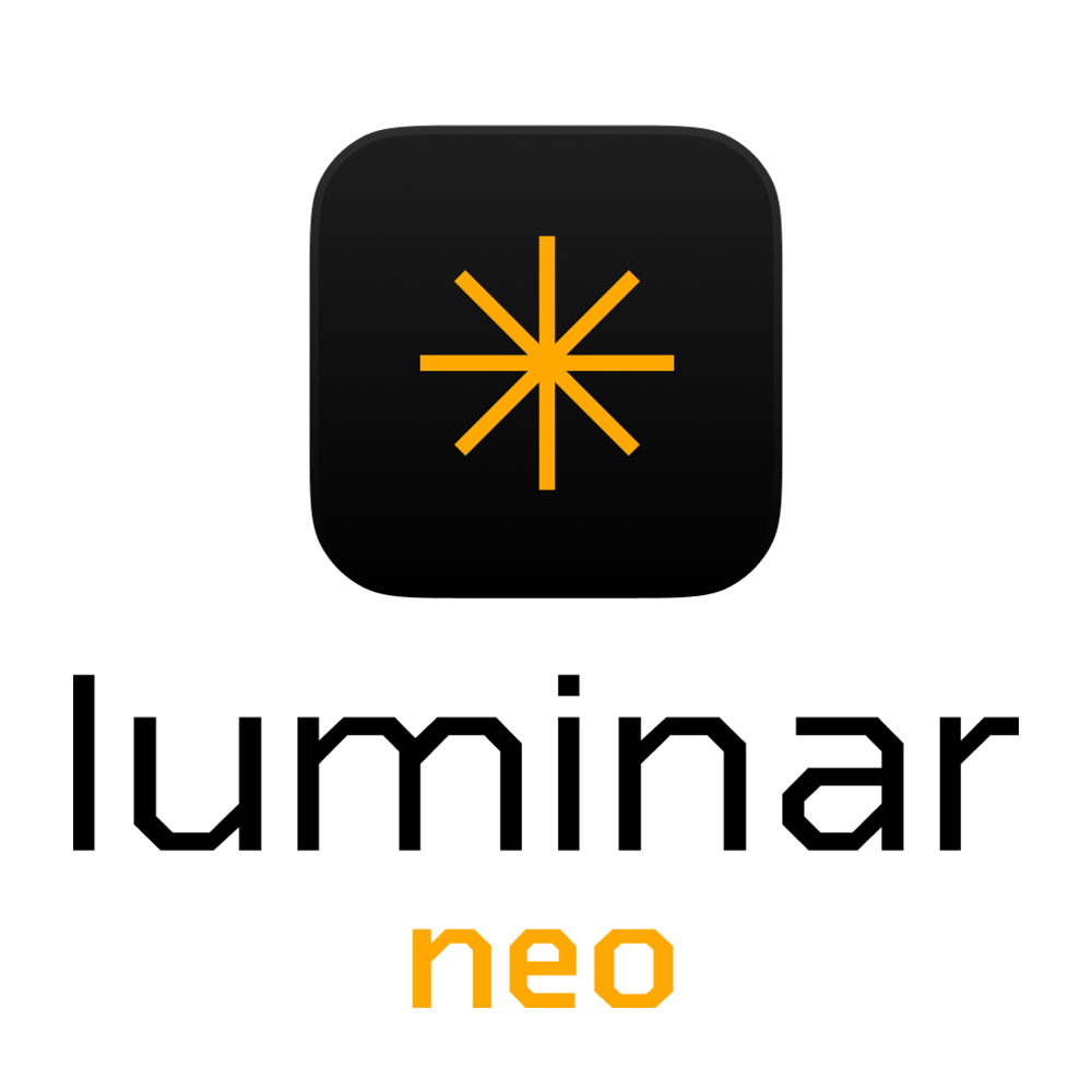 Logotipo de Luminar Neo cuadrado negro con asterisco amarillo en el medio