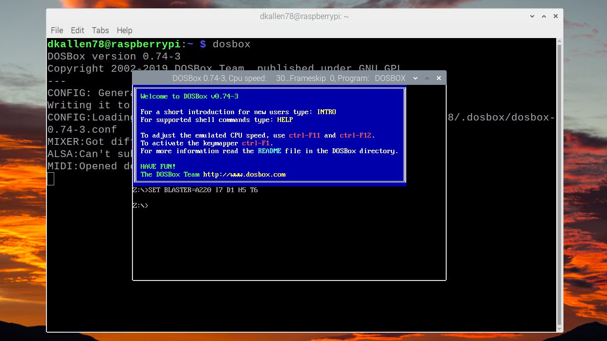 Ventana de DOSBox en Raspberry Pi