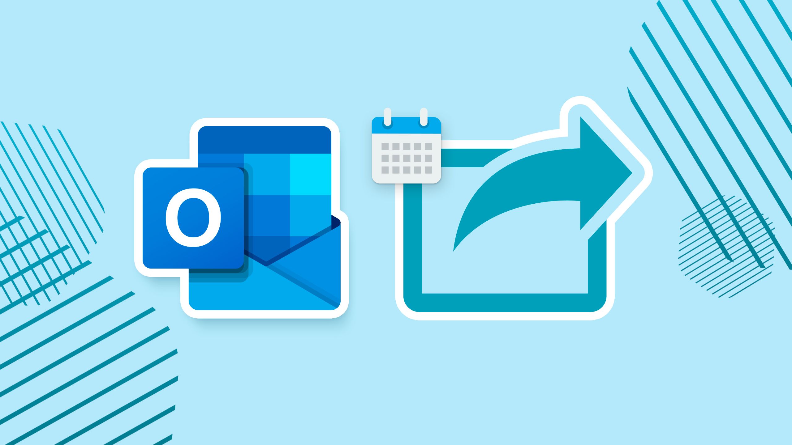 Outlook y el calendario comparten símbolos sobre un fondo azul