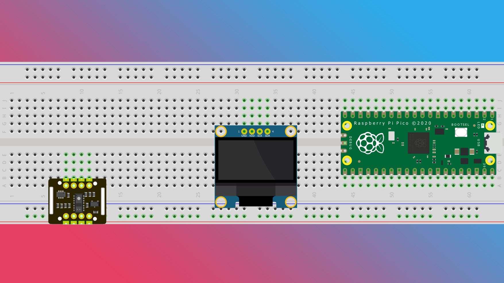 Raspberry Pi Pico y componentes en placa de pruebas