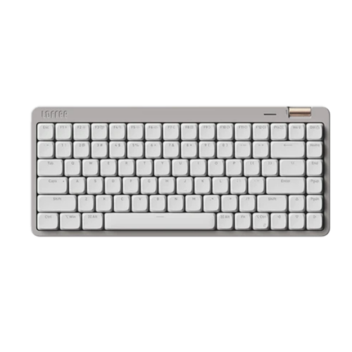 Representación transparente de un teclado mecánico blanco.