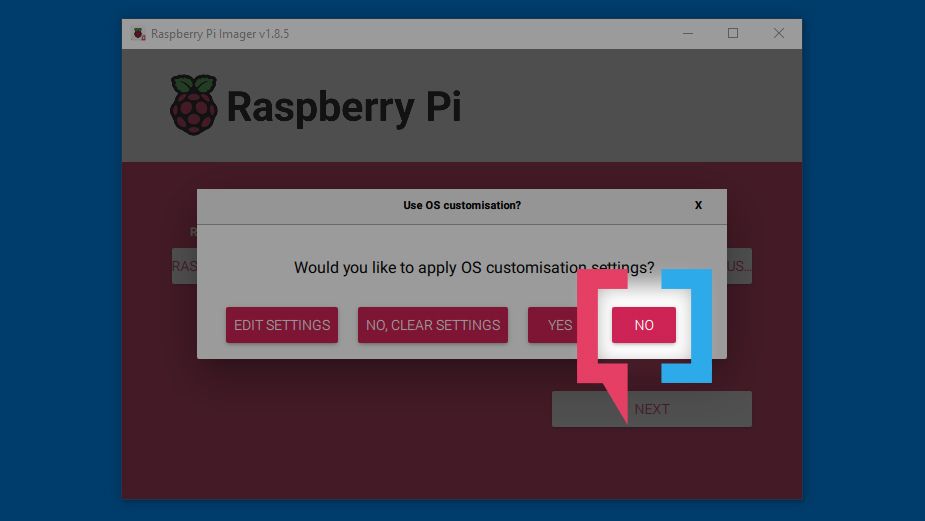 Raspberry Pi Imager sin personalización del sistema operativo