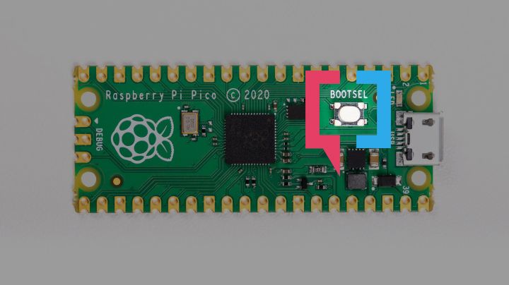 Raspberry Pi Pico con BOOTSEL destacado